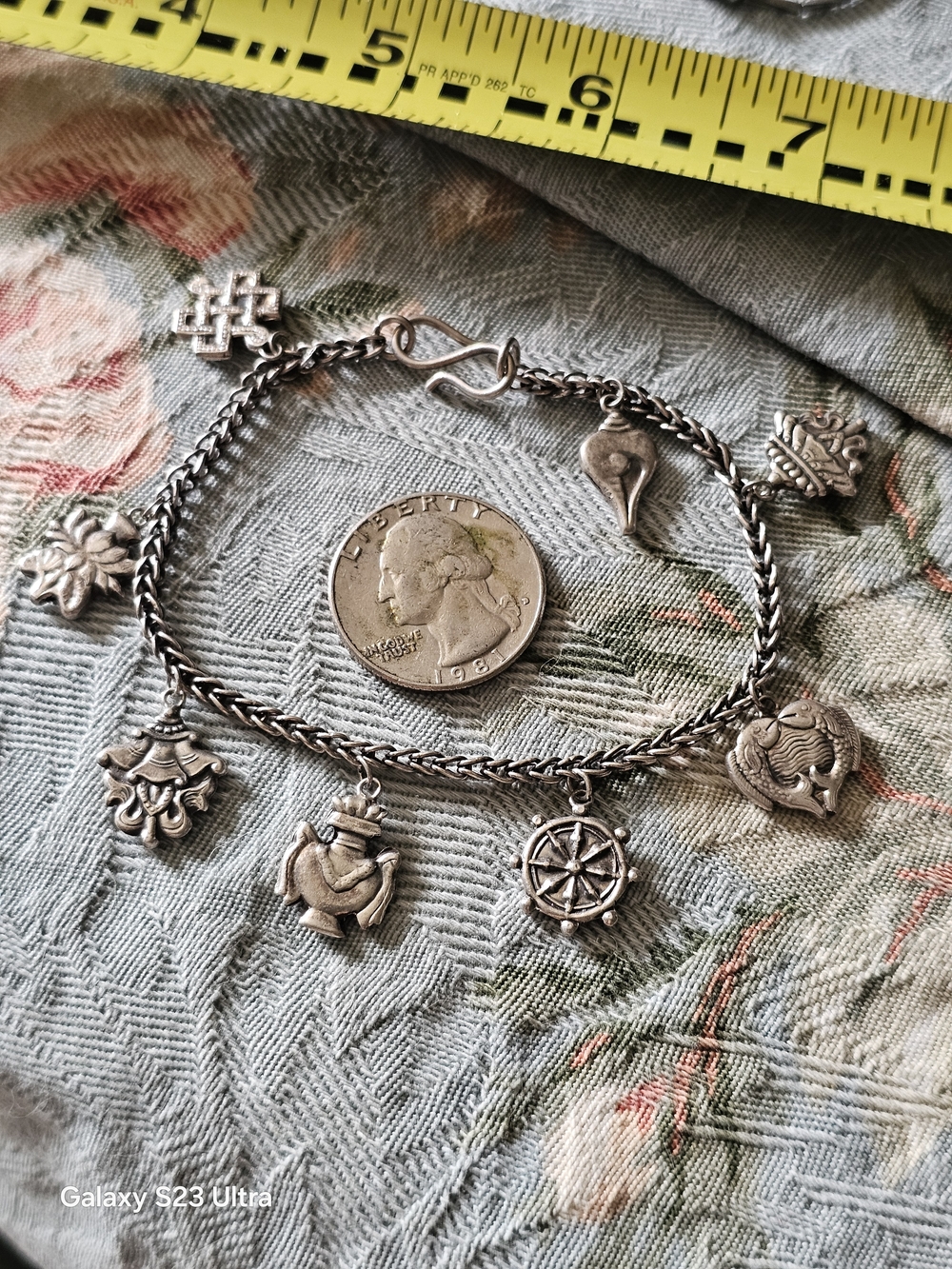 Sterling Charm Bracelet with Nautical & Floral Charms